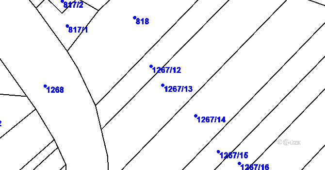 Parcela st. 1267/13 v KÚ Troubsko, Katastrální mapa