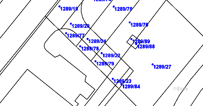 Parcela st. 1289/22 v KÚ Troubsko, Katastrální mapa