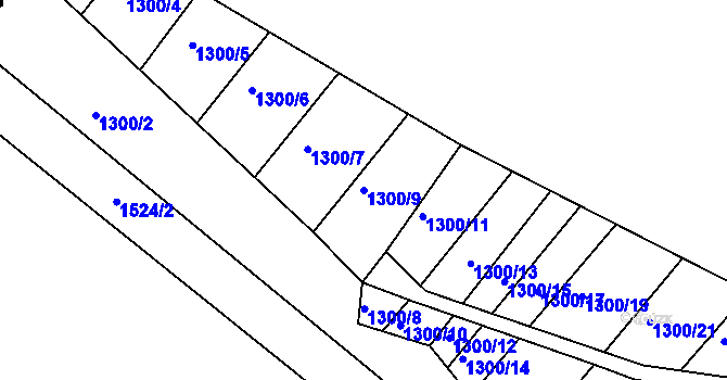 Parcela st. 1300/9 v KÚ Troubsko, Katastrální mapa