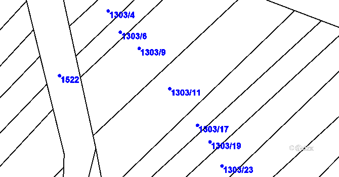 Parcela st. 1303/11 v KÚ Troubsko, Katastrální mapa