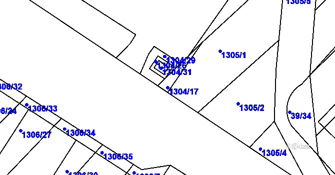 Parcela st. 1304/17 v KÚ Troubsko, Katastrální mapa