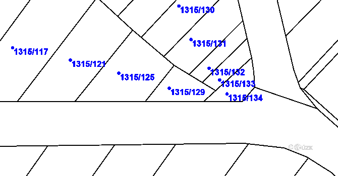 Parcela st. 1315/129 v KÚ Troubsko, Katastrální mapa