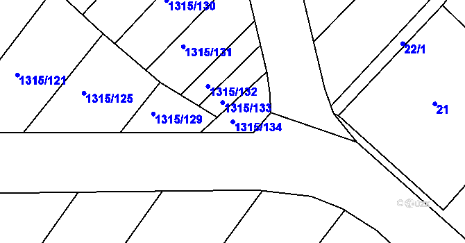 Parcela st. 1315/134 v KÚ Troubsko, Katastrální mapa
