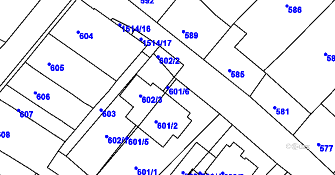 Parcela st. 601/6 v KÚ Troubsko, Katastrální mapa