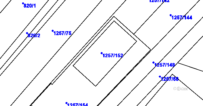 Parcela st. 1257/152 v KÚ Troubsko, Katastrální mapa