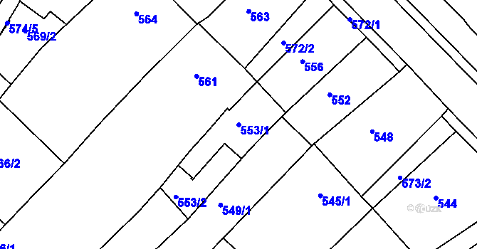 Parcela st. 553/1 v KÚ Troubsko, Katastrální mapa