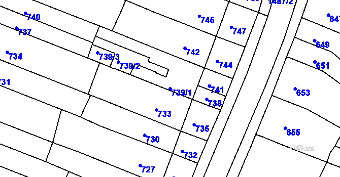 Parcela st. 739/1 v KÚ Troubsko, Katastrální mapa
