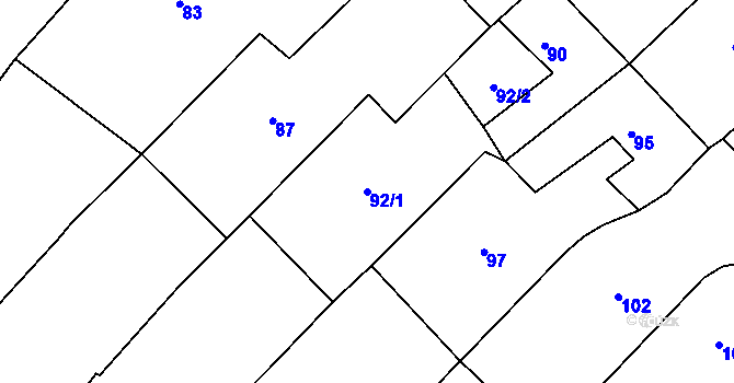 Parcela st. 92/1 v KÚ Troubsko, Katastrální mapa