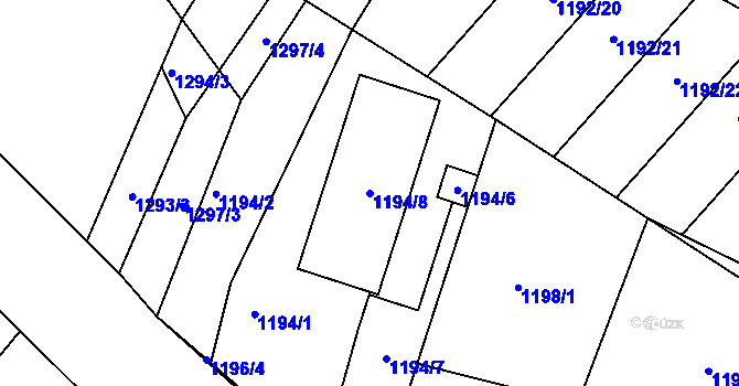 Parcela st. 1194/8 v KÚ Troubsko, Katastrální mapa