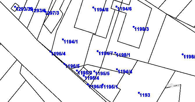 Parcela st. 1194/7 v KÚ Troubsko, Katastrální mapa