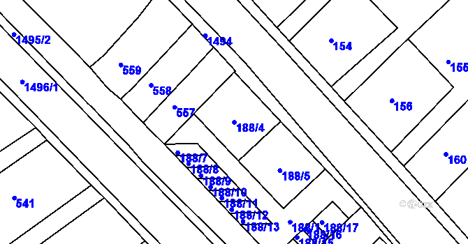 Parcela st. 188/4 v KÚ Troubsko, Katastrální mapa