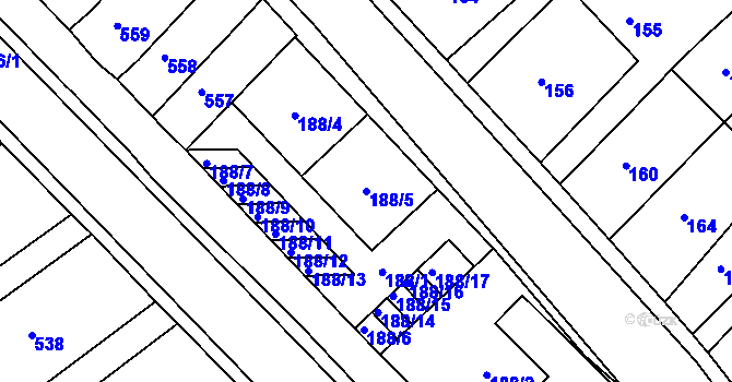 Parcela st. 188/5 v KÚ Troubsko, Katastrální mapa