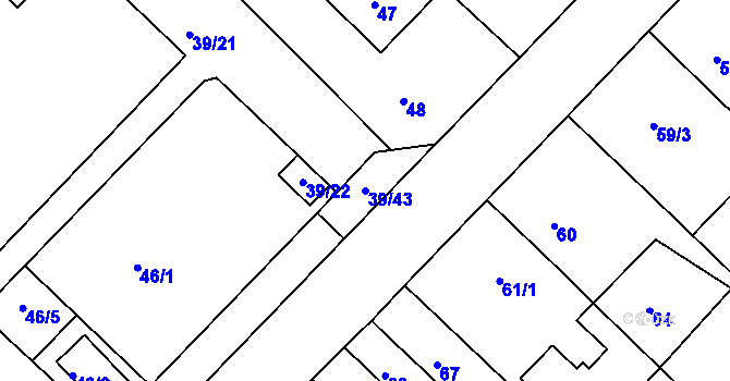 Parcela st. 39/43 v KÚ Troubsko, Katastrální mapa