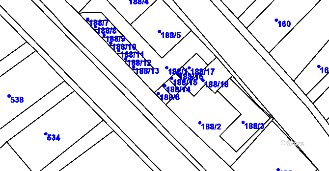 Parcela st. 188/14 v KÚ Troubsko, Katastrální mapa