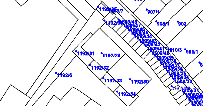 Parcela st. 1192/29 v KÚ Troubsko, Katastrální mapa