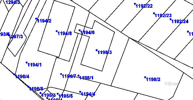 Parcela st. 1198/3 v KÚ Troubsko, Katastrální mapa