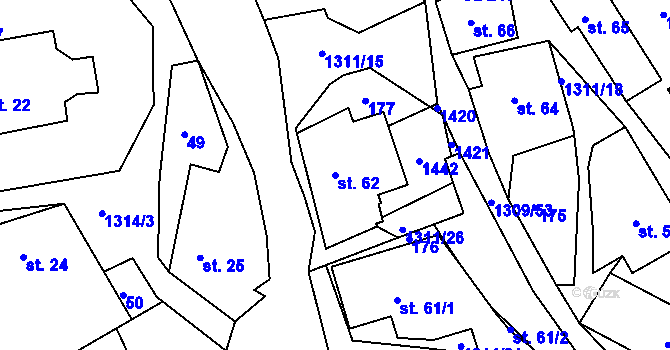 Parcela st. 62 v KÚ Trpín, Katastrální mapa