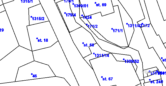 Parcela st. 68 v KÚ Trpín, Katastrální mapa