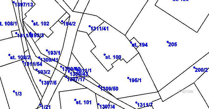 Parcela st. 100 v KÚ Trpín, Katastrální mapa