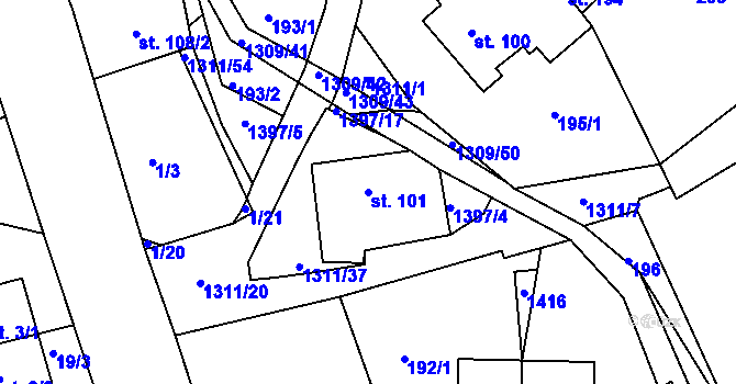 Parcela st. 101 v KÚ Trpín, Katastrální mapa