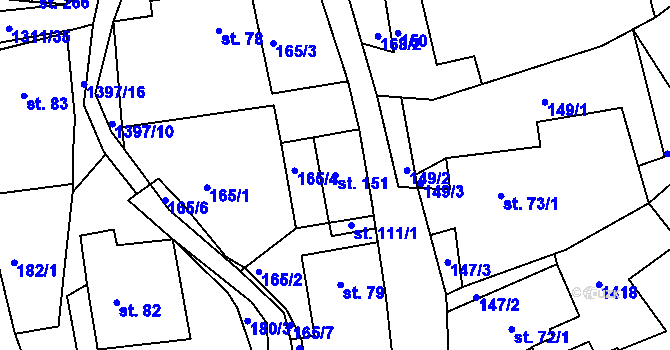 Parcela st. 151 v KÚ Trpín, Katastrální mapa