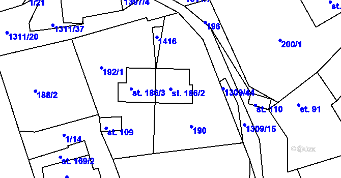 Parcela st. 186/2 v KÚ Trpín, Katastrální mapa