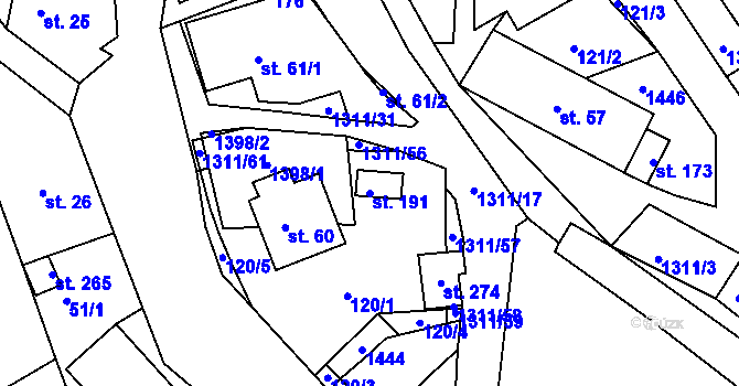 Parcela st. 191 v KÚ Trpín, Katastrální mapa