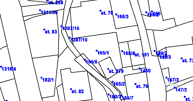 Parcela st. 165/1 v KÚ Trpín, Katastrální mapa