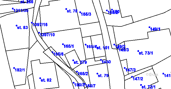 Parcela st. 165/4 v KÚ Trpín, Katastrální mapa