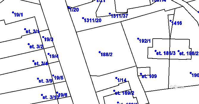 Parcela st. 188/2 v KÚ Trpín, Katastrální mapa