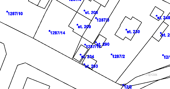 Parcela st. 1287/15 v KÚ Trpín, Katastrální mapa