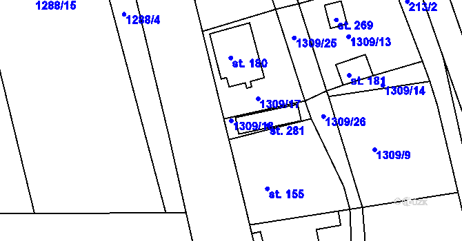Parcela st. 1309/18 v KÚ Trpín, Katastrální mapa