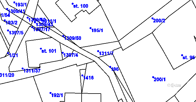 Parcela st. 1311/7 v KÚ Trpín, Katastrální mapa