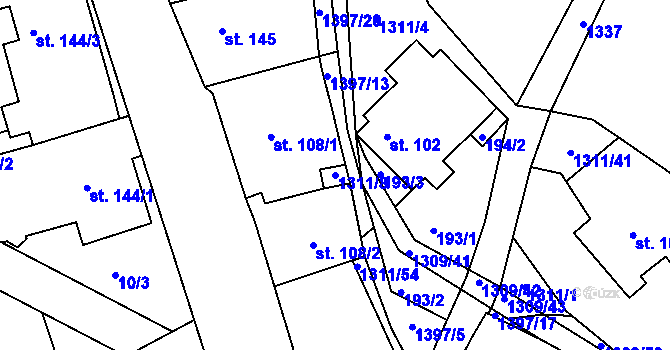 Parcela st. 1311/8 v KÚ Trpín, Katastrální mapa