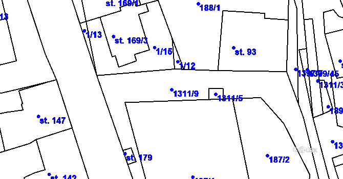 Parcela st. 1311/9 v KÚ Trpín, Katastrální mapa