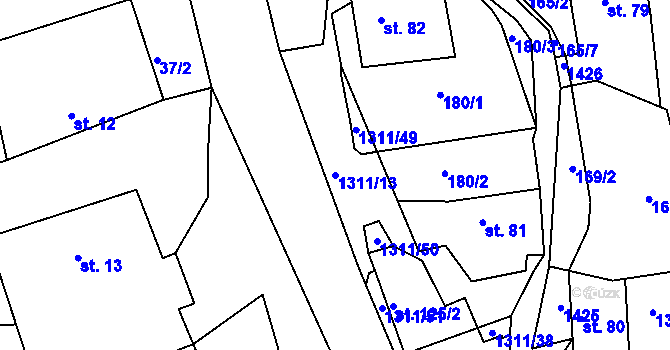 Parcela st. 1311/13 v KÚ Trpín, Katastrální mapa