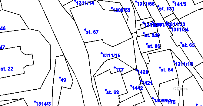 Parcela st. 1311/15 v KÚ Trpín, Katastrální mapa