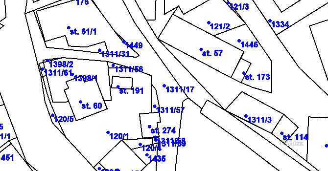 Parcela st. 1311/17 v KÚ Trpín, Katastrální mapa