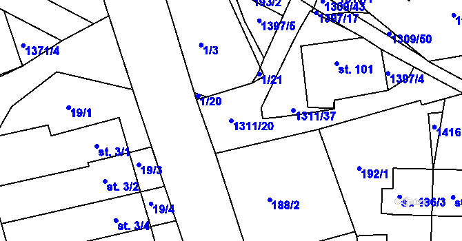 Parcela st. 1311/20 v KÚ Trpín, Katastrální mapa