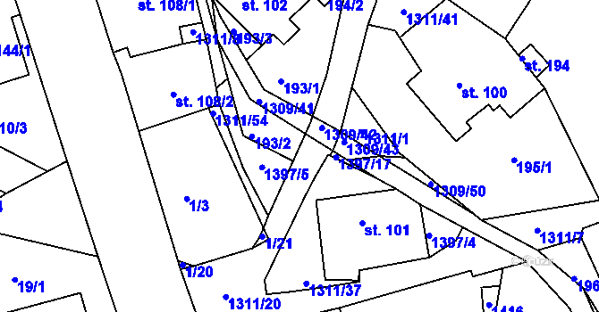 Parcela st. 1311/21 v KÚ Trpín, Katastrální mapa