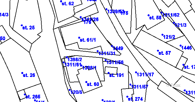 Parcela st. 1311/31 v KÚ Trpín, Katastrální mapa
