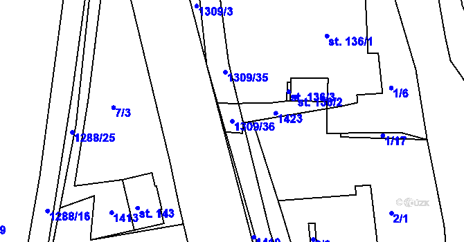 Parcela st. 1309/36 v KÚ Trpín, Katastrální mapa