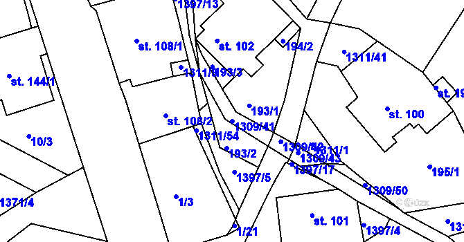 Parcela st. 1309/41 v KÚ Trpín, Katastrální mapa