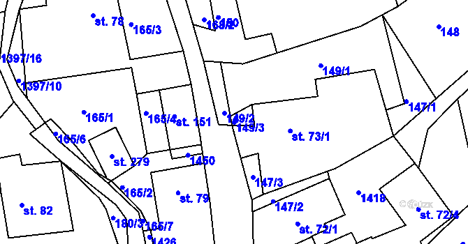 Parcela st. 149/3 v KÚ Trpín, Katastrální mapa