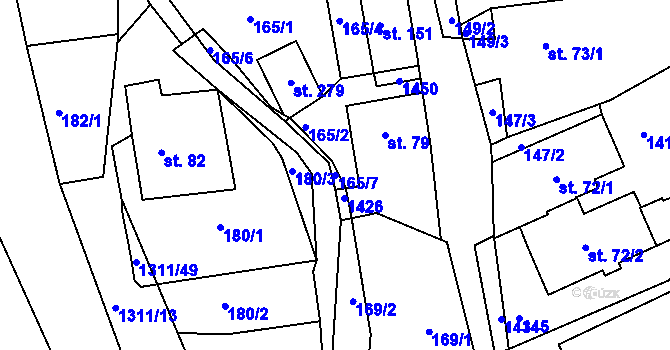 Parcela st. 165/7 v KÚ Trpín, Katastrální mapa