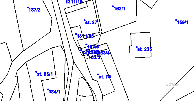 Parcela st. 163/4 v KÚ Trpín, Katastrální mapa