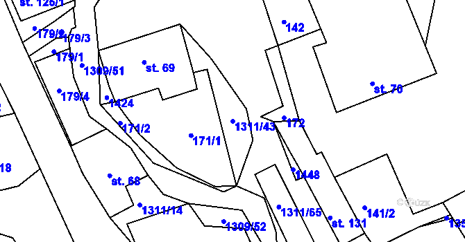 Parcela st. 1311/43 v KÚ Trpín, Katastrální mapa