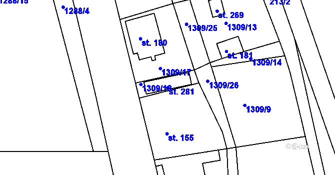 Parcela st. 281 v KÚ Trpín, Katastrální mapa
