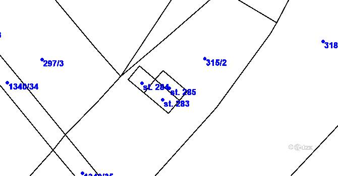 Parcela st. 285 v KÚ Trpín, Katastrální mapa