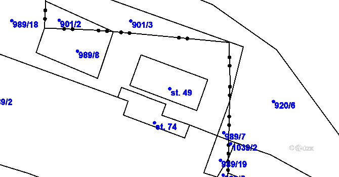 Parcela st. 49 v KÚ Sviňomazy, Katastrální mapa